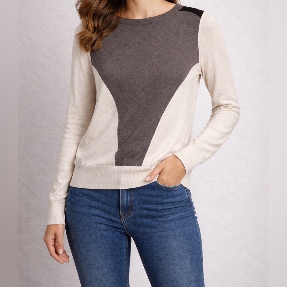 Sezane Virgin Wool Sweater Jumper Morgane Sezalory Small Tan Beige Colorblock